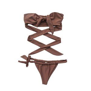 Brown Bikini with Bow Tie Top and Brazilian Bikini Bottom